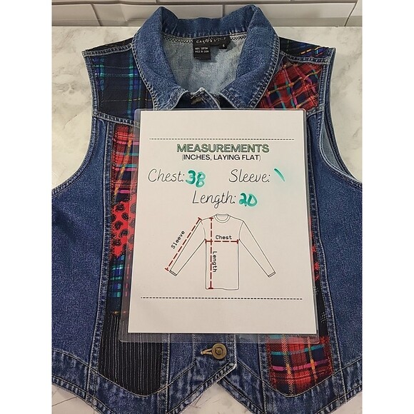 Vtg CAROLE LITTLE Womens S/M Denim Jeans Patchwork Vest  Boho Granny Core *READ - Picture 4 of 4